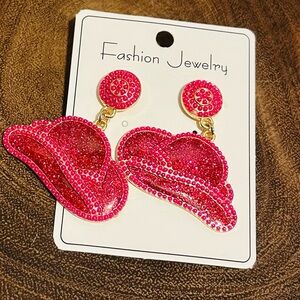 Pink Glitter Hat Earrings